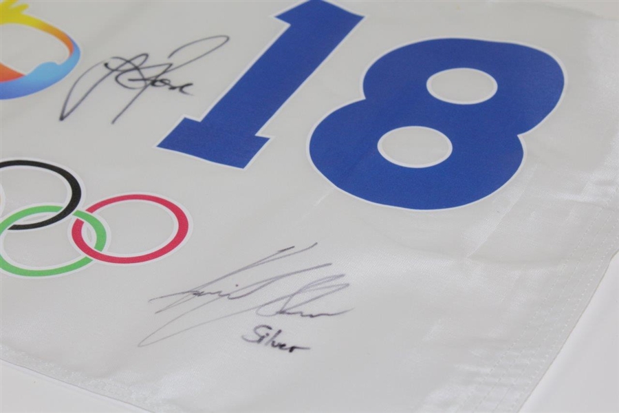 Justin Rose, Henrik Stenson, & Matt Kuchar Signed 2016 Rio Olympics Flag JSA ALOA