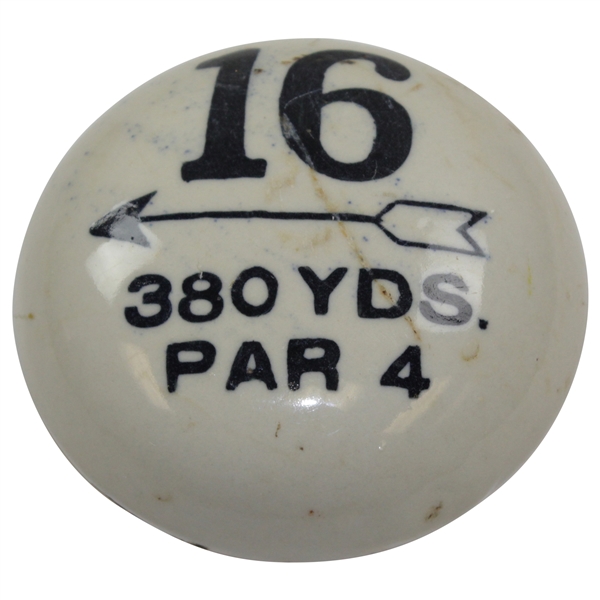 Vintage Porcelain Golf Tee Marker #16 - 380yds - Par 4