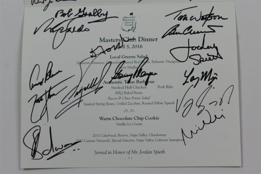 Charles Coody's 2016 Signed Masters Club Dinner Menu - Arnie's Last JSA ALOA
