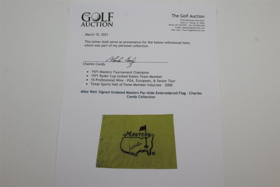 Mike Weir Signed Undated Masters Embroidered Flag - Charles Coody Collection JSA ALOA