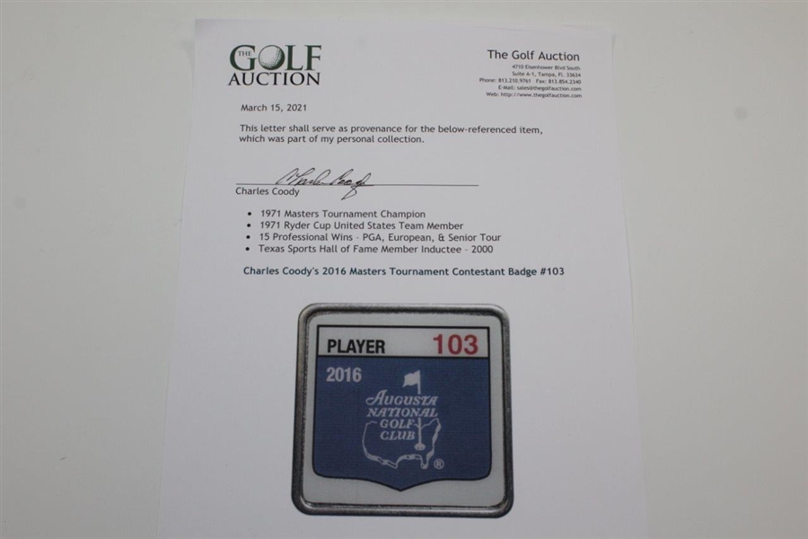 Charles Coody's 2016 Masters Tournament Contestant Badge #103
