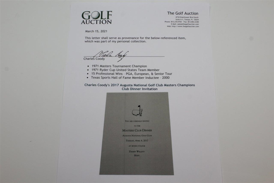 Charles Coody's 2017 Augusta National Golf Club Masters Champions Club Dinner Invitation