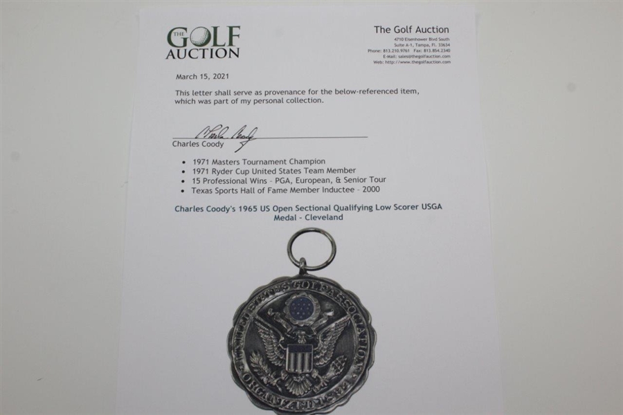 Charles Coody's 1965 US Open Sectional Qualifying Low Scorer USGA Medal - Cleveland