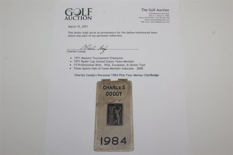 Charles Coody's Personal 1984 PGA Tour Money Clip/Badge
