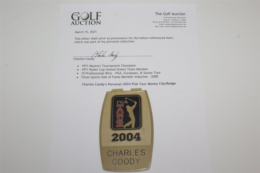 Charles Coody's Personal 2004 PGA Tour Money Clip/Badge