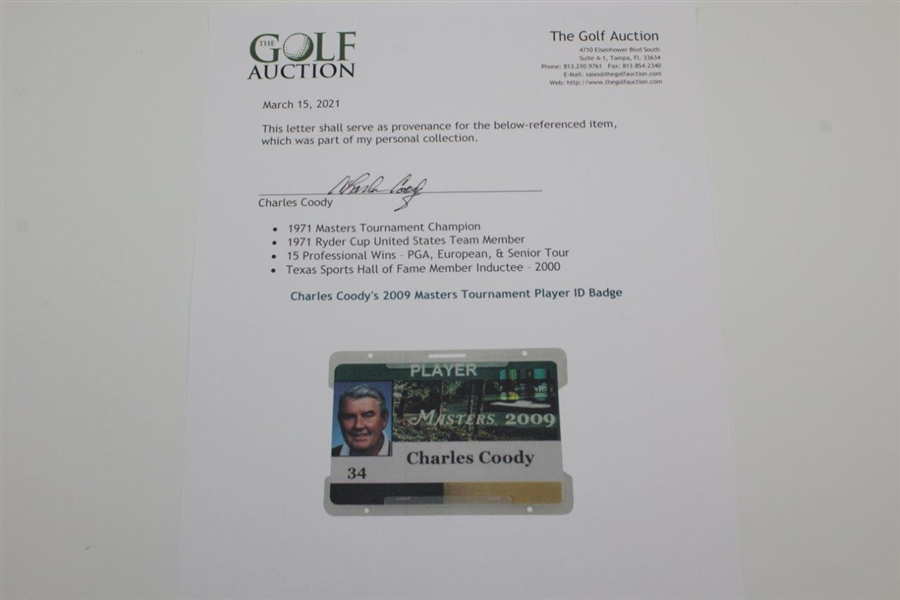 Charles Coody's 2009 Masters Tournament Player ID Badge