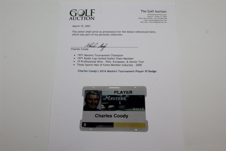 Charles Coody's 2016 Masters Tournament Player ID Badge