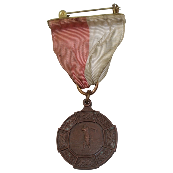 Uninscribed Bronze Medal with Red & White Ribbon & Bar Pin - Perimeter Panels Depict Serpents Locked in combat