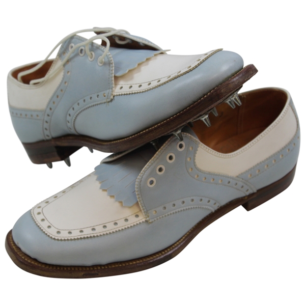 Unused Classic Pair of Women's Soft Blue & White Golf Shoes with Spikes