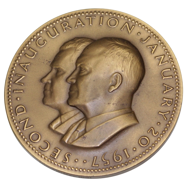 Eisenhower & Nixon Second Inauguration Bronze Medallion with Paper—Only President and Vice-President Golfing Team