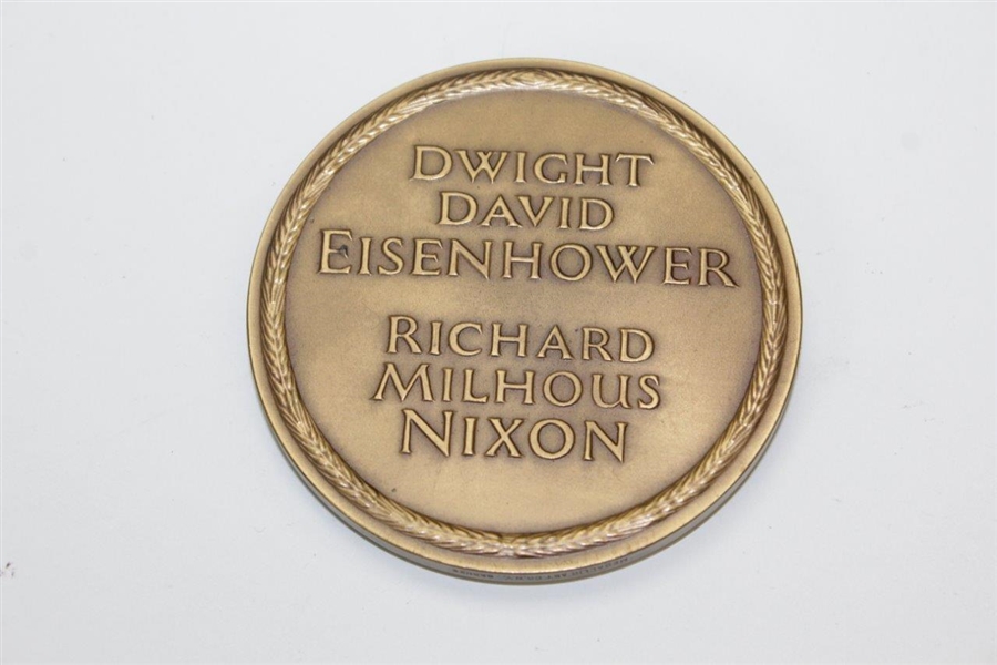 Eisenhower & Nixon Second Inauguration Bronze Medallion with Paper—Only President and Vice-President Golfing Team