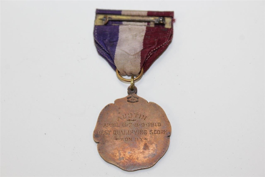 1910 Texas Golf Association Best Qualifying Score Golf Medal with Ribbon & Bar Pin