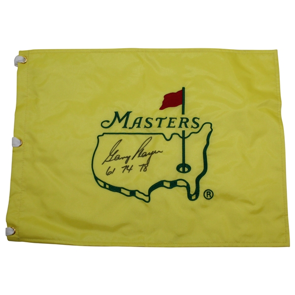 Gary Player Signed Undated Masters Embroidered Flag with Years Won Notation JSA ALOA