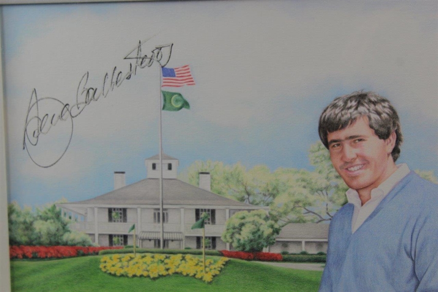 Seve Ballesteros Signed Augusta Clubhouse with Major Championship Winning Golf Bags Kathy Crosse Print - Framed JSA ALOA