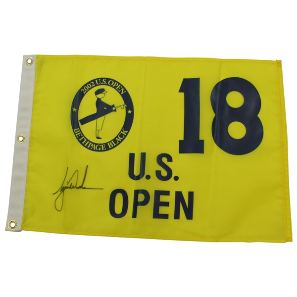 Tiger Woods Signed 2002 US Open at Bethpage Black Yellow Screen Flag JSA ALOA