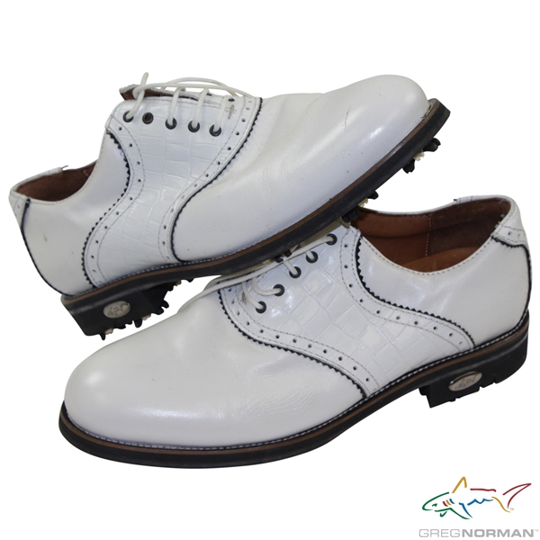 Greg Norman's Personal Used White 'Shark Logo' Lambda Golf Shoes - Handmade in Europe - Size 43