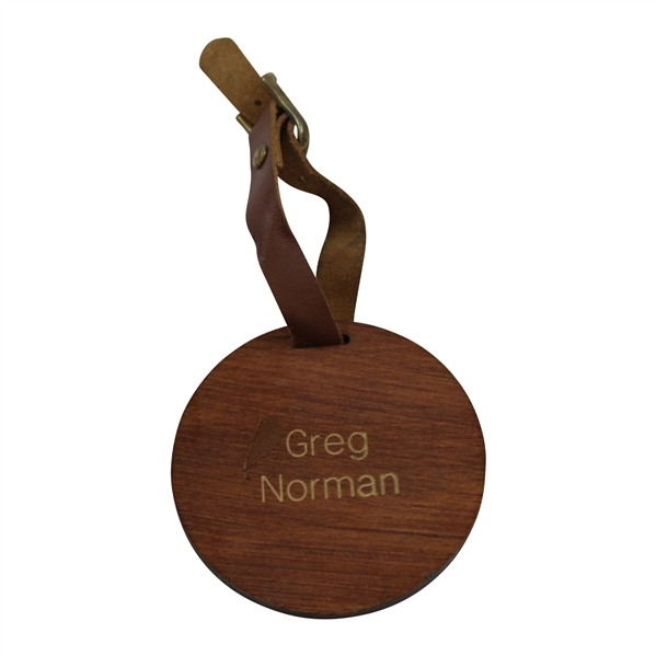 Greg Norman's Personal Used Glen Arbor- Bedford, NY Wooded Bag Tag with 'Greg Norman'