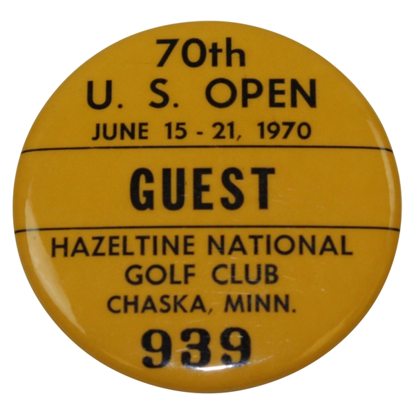 Charles Coody's 1970 US Open at Hazeltine Golf Club Guest Badge #939