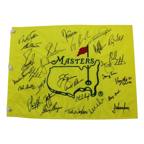 Undated Masters Champions Dinner Flag Signed by 28 with Palmer & Nicklaus Center - Charles Coody Collection JSA ALOA