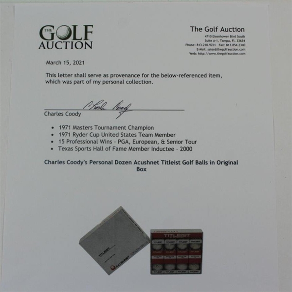 Charles Coody's Personal Dozen Acushnet Titleist Golf Balls in Original Box