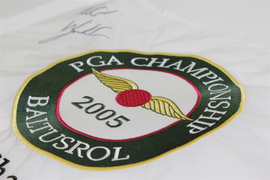 Champion Phil Mickelson Signed 2005 PGA Championship at Baltusrol Embroidered Flag JSA ALOA