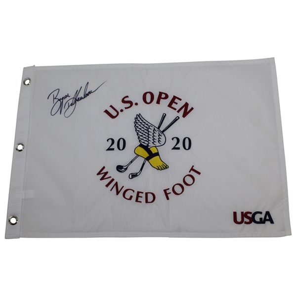 Bryson Dechambeau Signed 2020 US Open at Winged Foot Embroidered White Flag JSA ALOA
