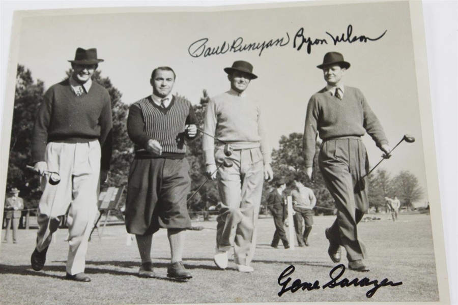 Byron Nelson, Paul Runyan, & Gene Sarazen Signed Augusta Open Wide World Wire Photo