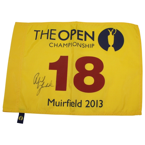 Phil Mickelson Signed 2013 OPEN Championship at Muirfield Yellow Screen Flag JSA ALOA