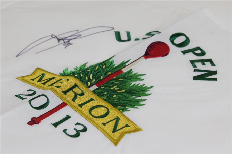 Justin Rose Signed 2013 US Open Championship at Merion Embroidered White Flag JSA ALOA