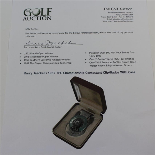 Barry Jaeckel's 1982 TPC Championship Contestant Clip/Badge With Case