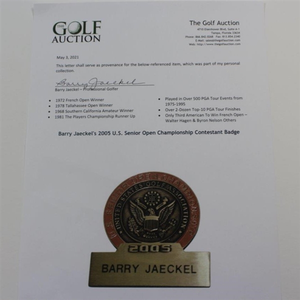 Barry Jaeckel's 2005 U.S. Senior Open Championship Contestant Badge