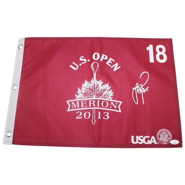 Justin Rose Signed 2013 US Open at Merion Red Screen Flag JSA #NN41177