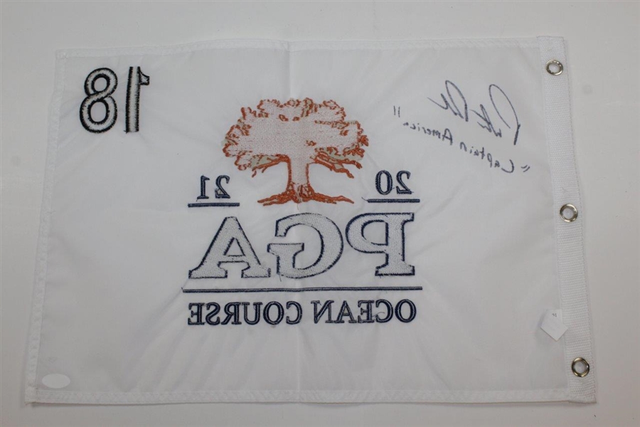 Patrick Reed Signed 2021 PGA at Kiawah Island Ocean Course Embroidered Flag with 'Captain America' JSA #PP01864