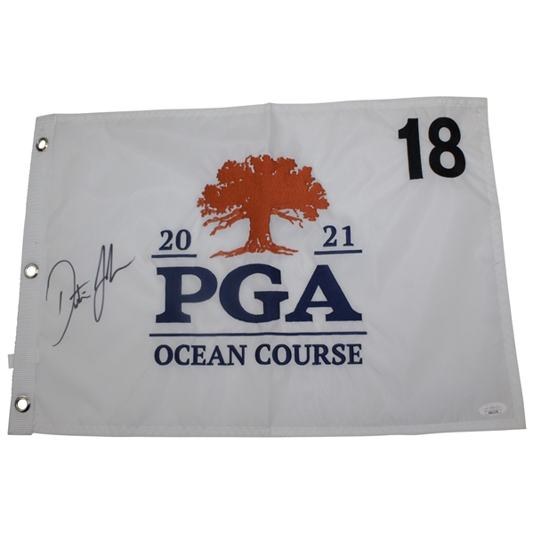 Dustin Johnson Signed 2021 PGA at Kiawah Island Ocean Course Embroidered Flag JSA #NN41178