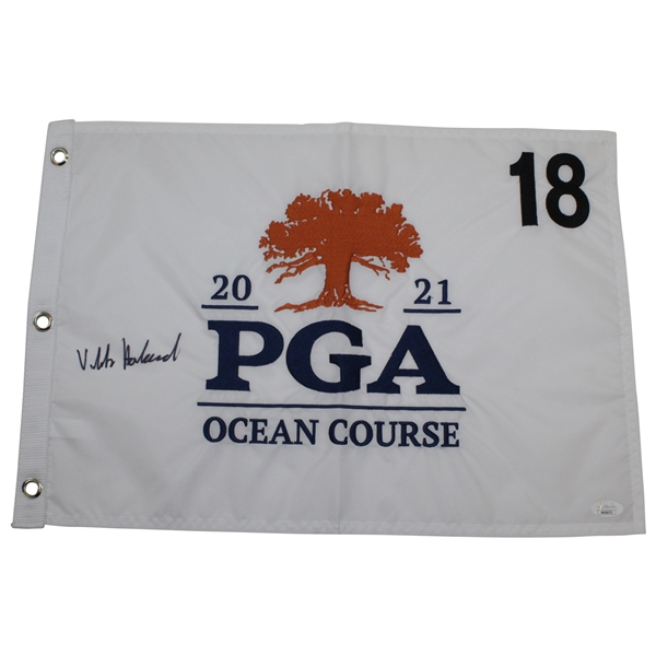 Viktor Hovland Signed 2021 PGA at Kiawah Island Ocean Course Embroidered Flag JSA #MM58573
