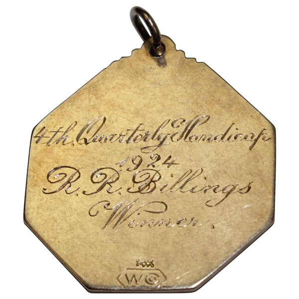 1924 Mexico City Country Club Fourth Quarterly Handicap 14 Karat Gold Medal Won by R.R. Billings
