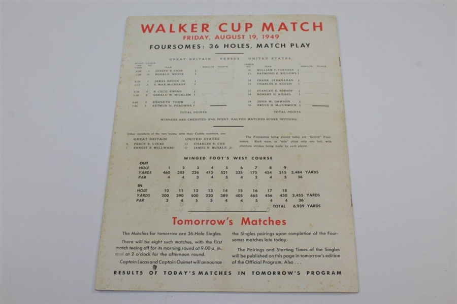 1949 Walker Cup Match at Winged Foot GC Official Program Signed by Byron & 15 Competitors JSA ALOA