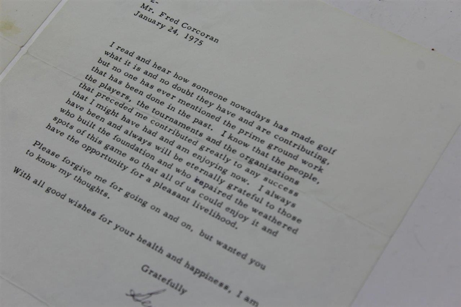 Ben Hogan Signed 1975 Personal Content Letter To Fred Corcoran World Golf Hall Of Fame Member JSA ALOA