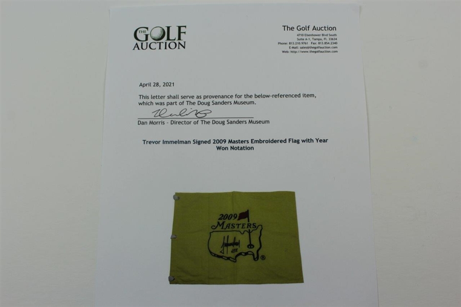 Trevor Immelman Signed 2009 Masters Embroidered Flag with Year Won Notation JSA ALOA
