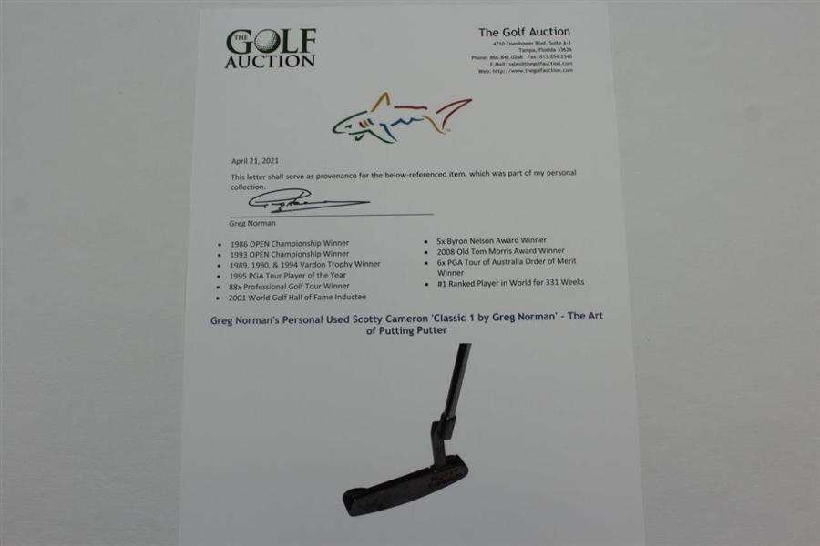 Greg Norman's Personal Used Scotty Cameron 'Classic 1 by Greg Norman' - The Art of Putting Putter 