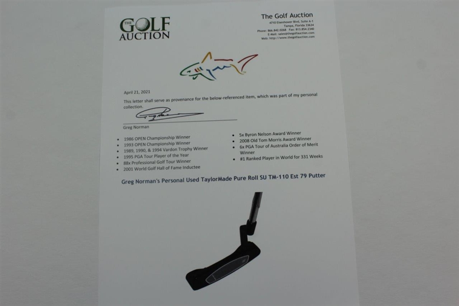 Greg Norman's Personal Used TaylorMade Pure Roll SU TM-110 Est 79 Putter