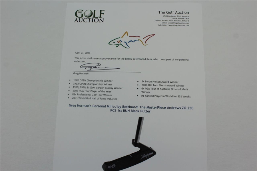 Greg Norman's Personal Milled by Bettinardi The MasterPiece Andrews ZO 250 PCS 1st RUN Black Putter