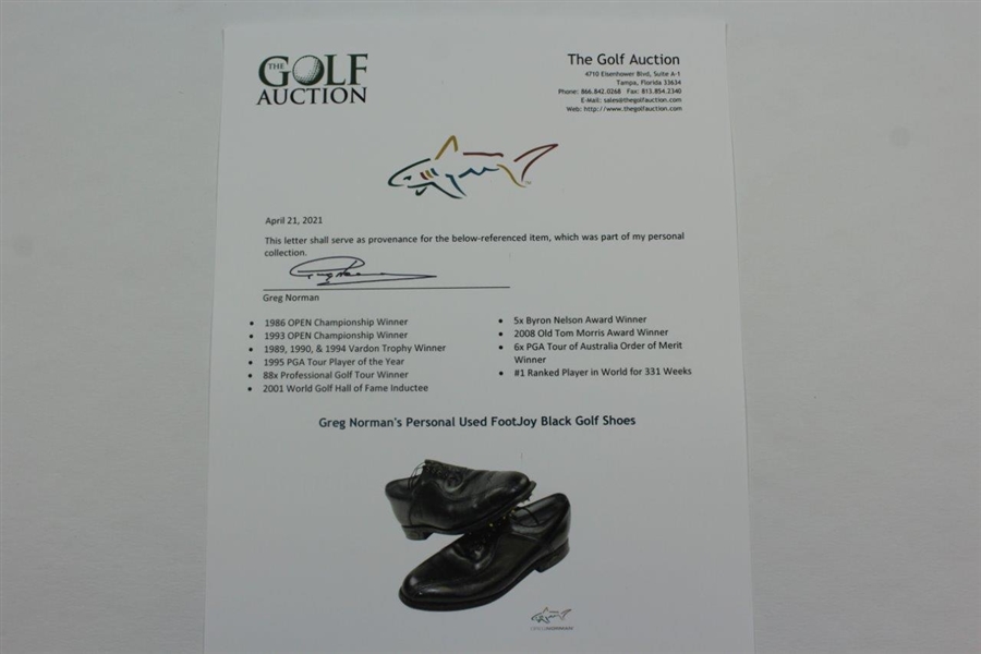 Greg Norman's Personal Used FootJoy Black Golf Shoes