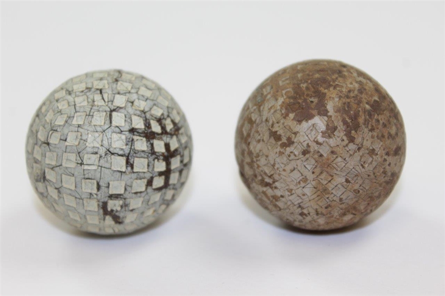 Two Vintage British Sized Square Mesh Golf Balls - Oxford & Dunlop