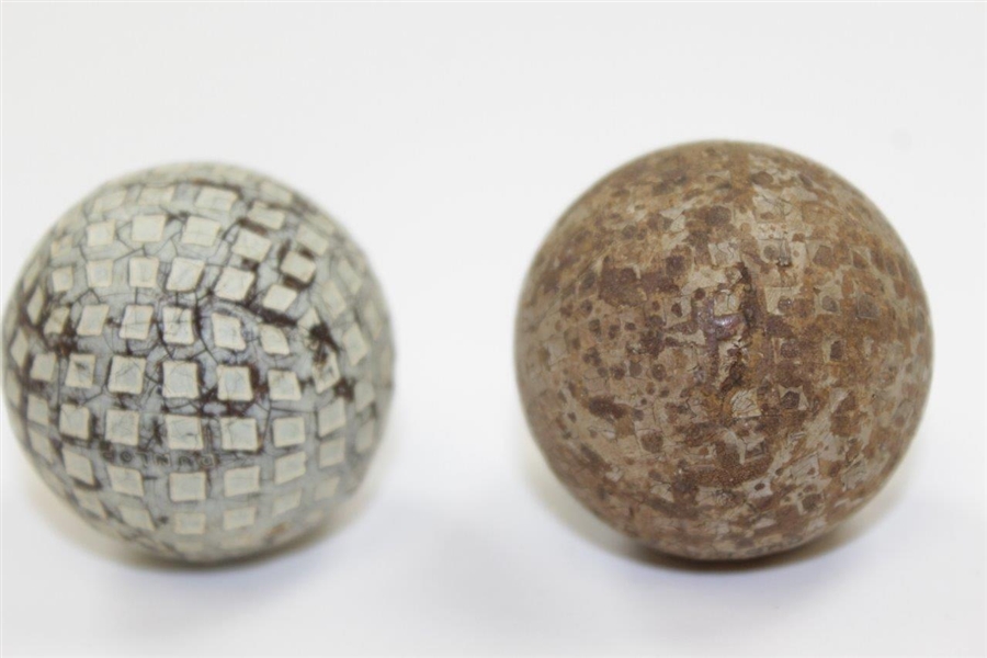 Two Vintage British Sized Square Mesh Golf Balls - Oxford & Dunlop