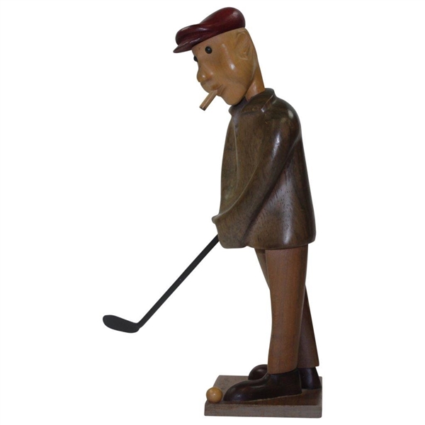 Carved Wood Golfer Man Figure Statue With Putter