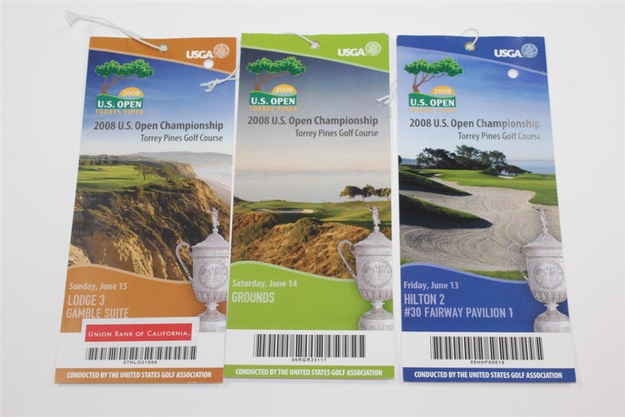 Eight (8) Items from 2008 US Open Inlcuding Three Tickets - Tiger Woods Win