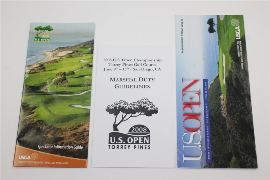 Eight (8) Items from 2008 US Open Inlcuding Three Tickets - Tiger Woods Win