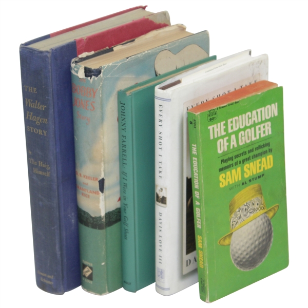 Five (5) Unsigned Golf Books - Hagen Story, Jones Story, Farrell, Ediucation of a Golfer, & Every Shot I Take