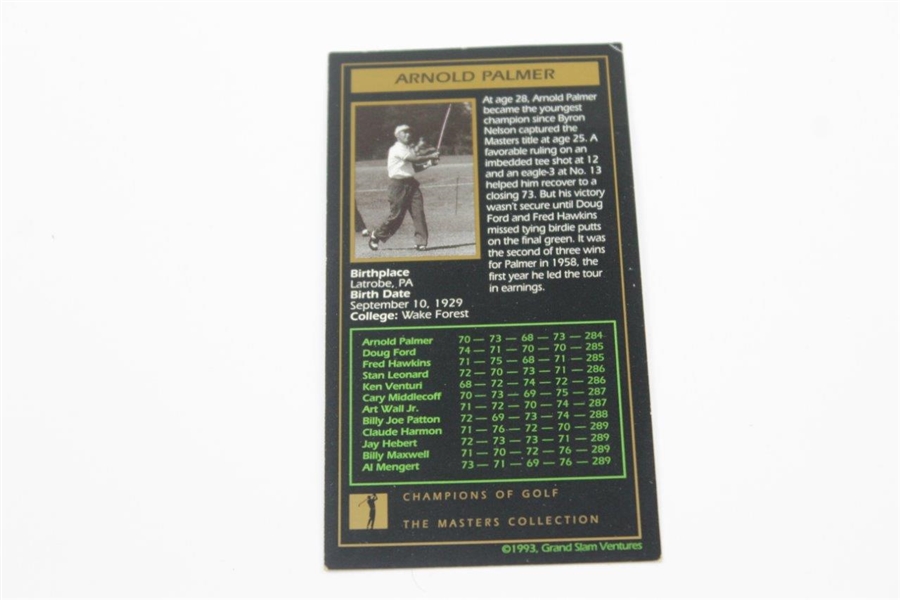Arnold Palmer Signed 1958 Champions Of Golf The Masters Collection Golf Card JSA ALOA